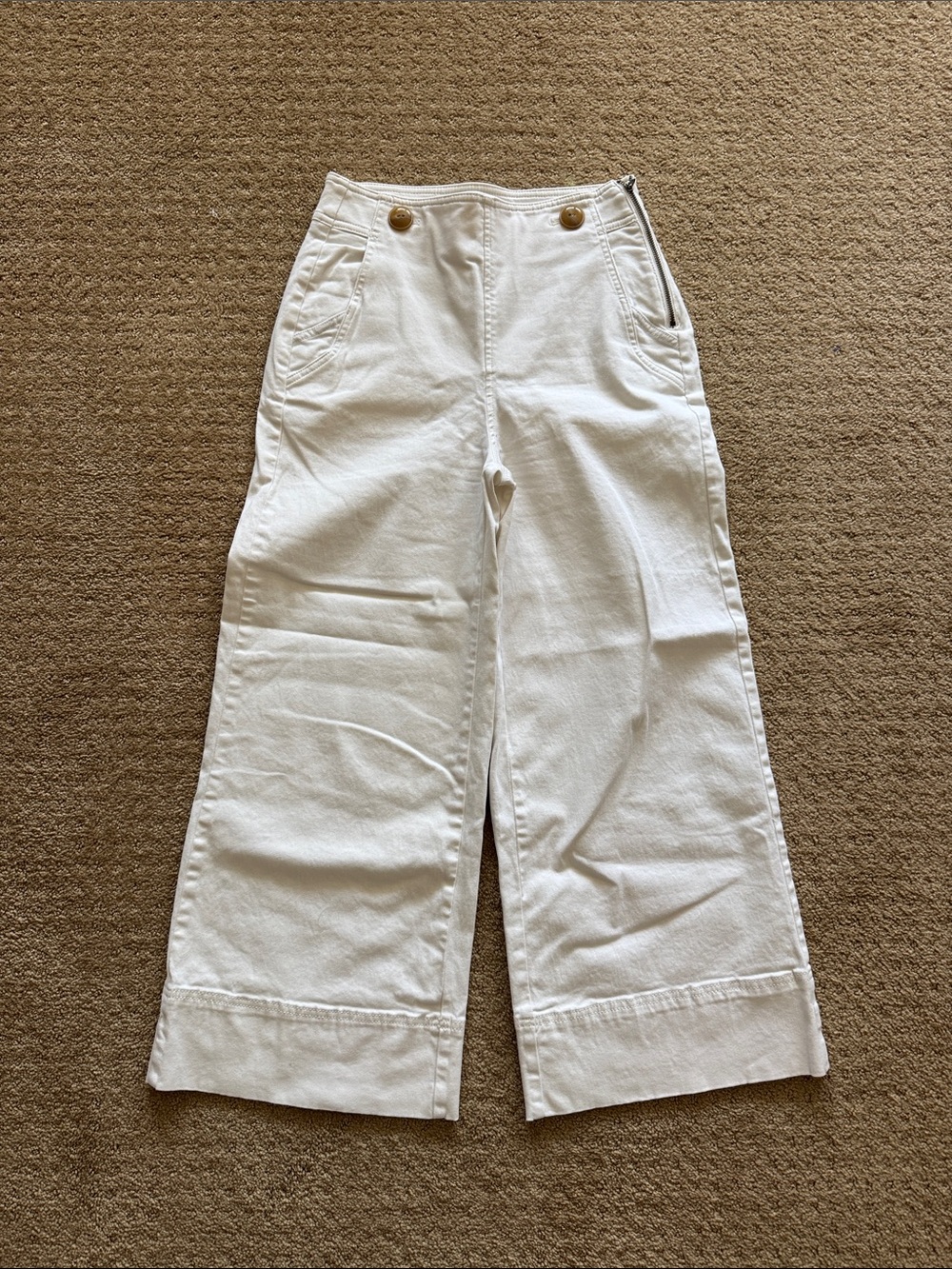Maeve by Anthropologie Cream Wide Cropped Sailor Pants (US 2)